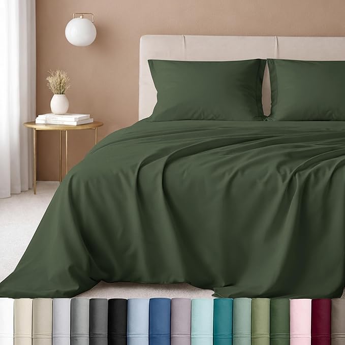 California Design Den 100% Cotton Sheets Queen Size Set - Luxury 600 Thread Count Sateen, Cooling Queen Cotton Sheets with Deep Pockets, Hotel-Quality Bedding - Dark Olive Green