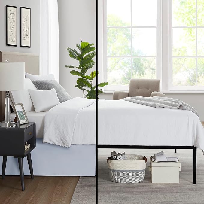 Nestl Ice Blue Twin Bed Skirt - Twin Size Bed Skirt 14 Inch Drop - Brushed Microfiber Bed Skirts - Hotel Quality Pleated Bed Skirt - Shrinkage & Fade Resistant