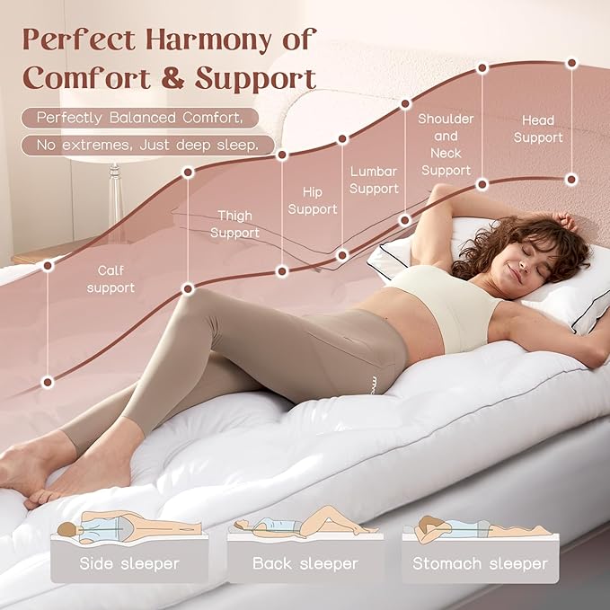 Decroom 4 Inch Memory Foam Mattress Topper Queen for Back Pain Relief, Filled with Breathable Memory Foam Pillow Topper Soft Fluffy Supportive Bed Mattress Pad, 80x60x4 Inch