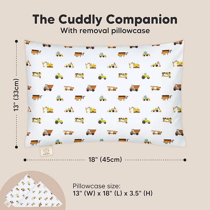 KeaBabies Toddler Pillow with Pillowcase - 13x18 My Little Cuddly Kids Travel Pillows for Sleeping, Nap, Viscose from Bamboo Nursery Pillowcase, Soft & Breathable, Toddler 2-5 Years Old (Construction)