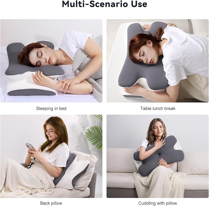 Cervical Cooling Ergonomic Pillow, Adjustable Ergonomic Memory Foam, Cervical Support & Relieves Neck and Shoulder Pain, Orthopedic Pillow for All Sleep Positions