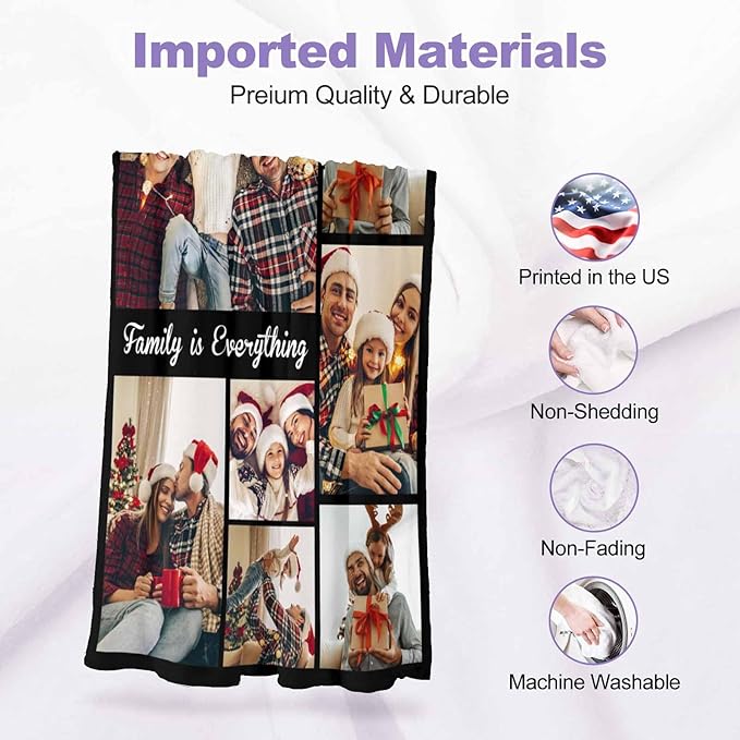 Blankets with Pictures Customized, 7 Photos Personalized Blanket Custom Blanket for Kid Adult Friends Mother Father Personalized Gift, 8 Sizes