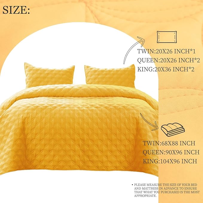 Exclusivo Mezcla King Quilt Set, 3 Pieces Lightweight Quilts King Size with Geometric Ellipse Pattern, Soft Quilted Bedspreads Yellow Coverlets Bedding Set for All Seasons