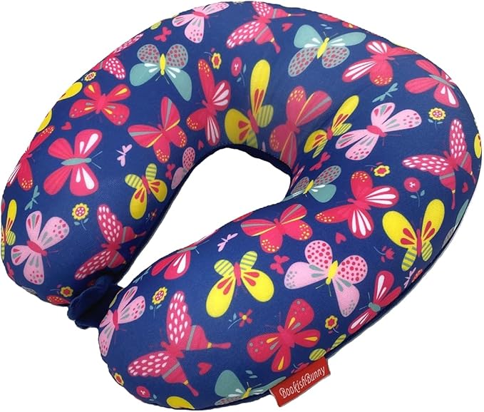 Bookishbunny U Shaped Micro Beads Microbead Neck Head Support Travel Pillow, 12"x12"x4" (ButterflyNavy)