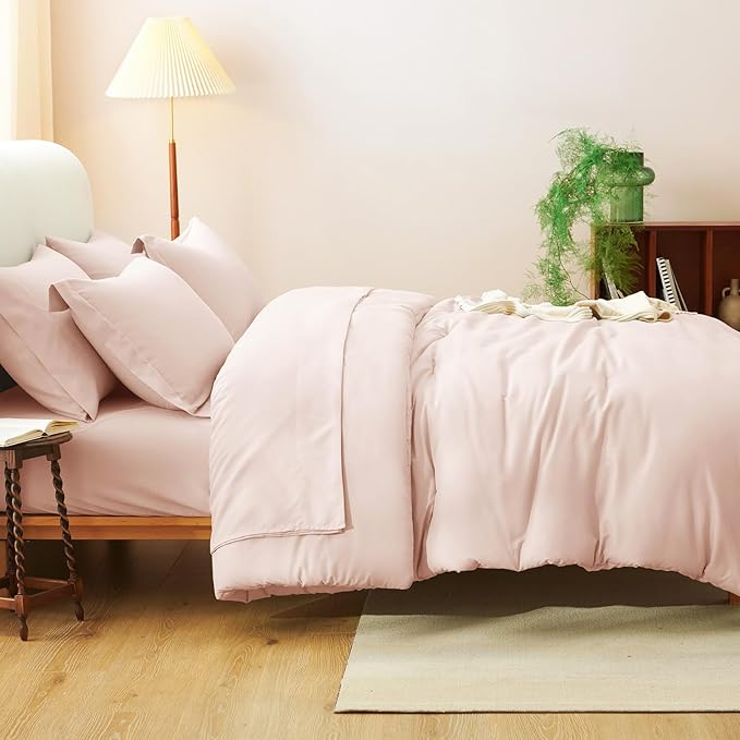 CozyLux Twin Comforter Set Blush Pink, 5 Pieces Bed in a Bag Twin Comforter Set with Sheets, All Season Bed Sets with Down Alternative Comforter, Fitted Sheet, Flat Sheet, Pillow Sham and Pillowcase