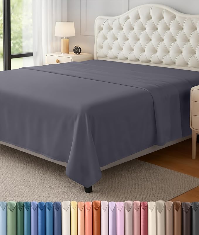 Utopia Bedding Flat Sheet - 1 Pack (Queen, Grey) - Soft Brushed Microfiber Fabric - Shrinkage & Fade Resistant Top Sheet - Easy Care Bed Sheet