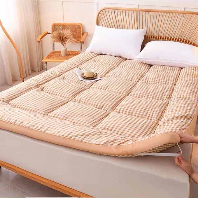 Thick Mattress Topper Twin Size - Non-Slip Mattress Pad Cover for Back Pain Breathable Folding Sleeping Pad Machine Washable Mattress Protector (39x75 inch,Pink)