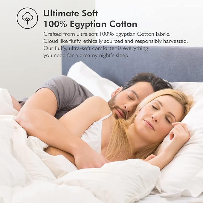 Luxurious White Solid Medium Weight, King Size Goose Feathers Down Comforter for All-Season Weather Duvet Insert, Premium Baffle Box, 100% Egyptian Cotton Cover, 65 oz. Fill Weight