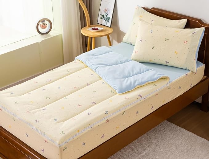 Meeting Story 3pcs Kids Comforter Set Twin Zipper Bedding Set for Girls,Kid Bedding Set Bow Comforter Set for Kid,All in one Zipper Bedding（Ivory,Twin）