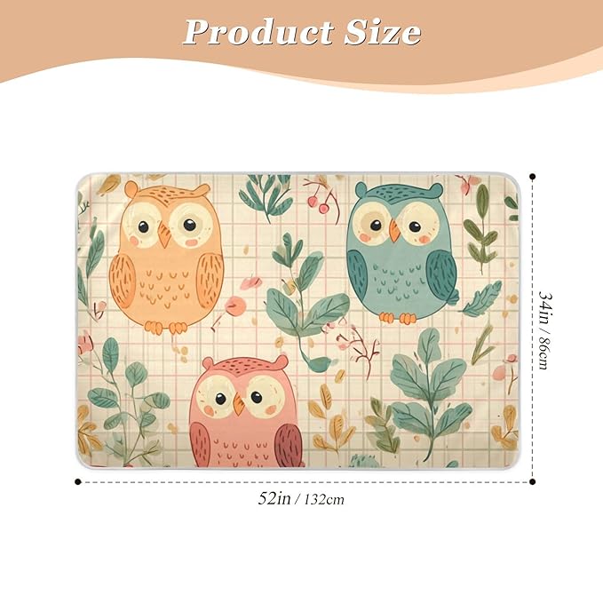 Waterproof Bed Pad Reusable Changing Pad Toddler Mattress Protector Large Pee Pad Baby Diaper Pad Soft Washable Liner Multicoloured Owl Foliage