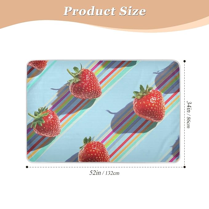 Waterproof Bed Pad Reusable Changing Pad Toddler Mattress Protector Large Pee Pad Baby Diaper Pad Soft Washable Liner Fresh Strawberries and Colorful Lines