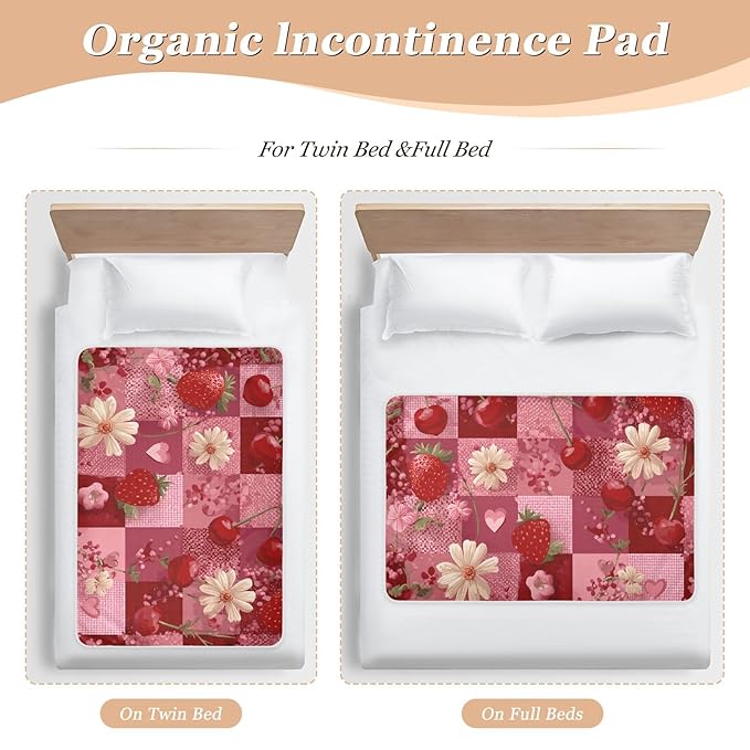 Waterproof Bed Pad Reusable Changing Pad Toddler Mattress Protector Large Pee Pad Baby Diaper Pad Soft Washable Liner Red Checkered Floral Cherry Strawberry