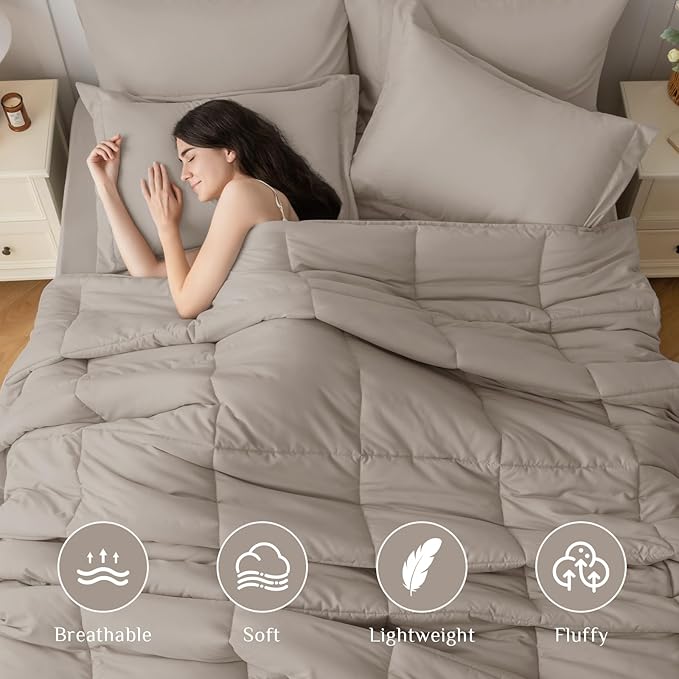 JOLLYVOGUE Twin Comforter Set, Ultra-Soft Bed in a Bag Twin Size 5 Pieces, Oeko-TEX Certified Bedding Set with Down Alternative Comforter, Sheets, Pillowcases & Shams, Khaki