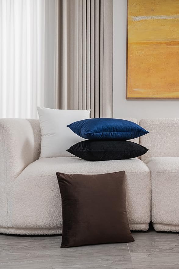 Throw Pillow Covers 20x20 Chocolate Brown: Pack of 2 Cozy Soft Velvet Square Modern Luxury Decorative Throw Pillow Cases for Sofa Couch Living Room Bed Home Decor