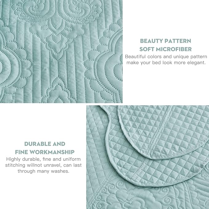HZ & HY Oversized King Bedspread 138x122 Extra Wide, Ultrasonic Coverlet Bedding Set, Lightweight Thin Comforter, Reversible, 5 Piece, 100% Microfiber, California/Alaskan King, Seaglass