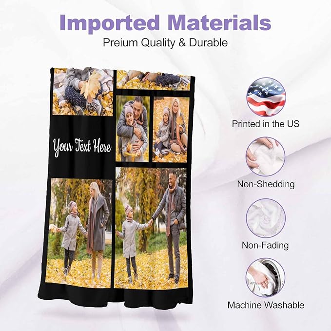 Personalized Blanket with Photo, 6 Photos Customized Blankets Photo Blankets Customize Personalized Family Mom Pictures Blankets for Dad Family Friend, 8 Sizes