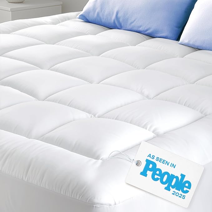 Cloud-Like Full Size Mattress Topper - 100% Cotton Top Mattress Pad for Back Pain Relief - Breathable & Naturally Cooling for Hot Sleepers, White