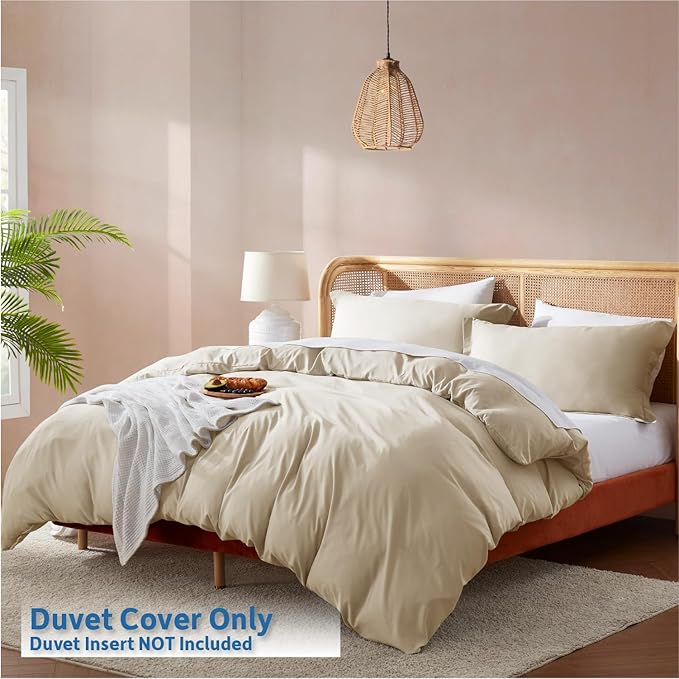 Nestl Beige Cream Duvet Cover Full Size - Soft Double Brushed Full Size Duvet Cover Set, 3 Piece, with Button Closure, 1 Duvet Cover 80x90 inches and 2 Pillow Shams
