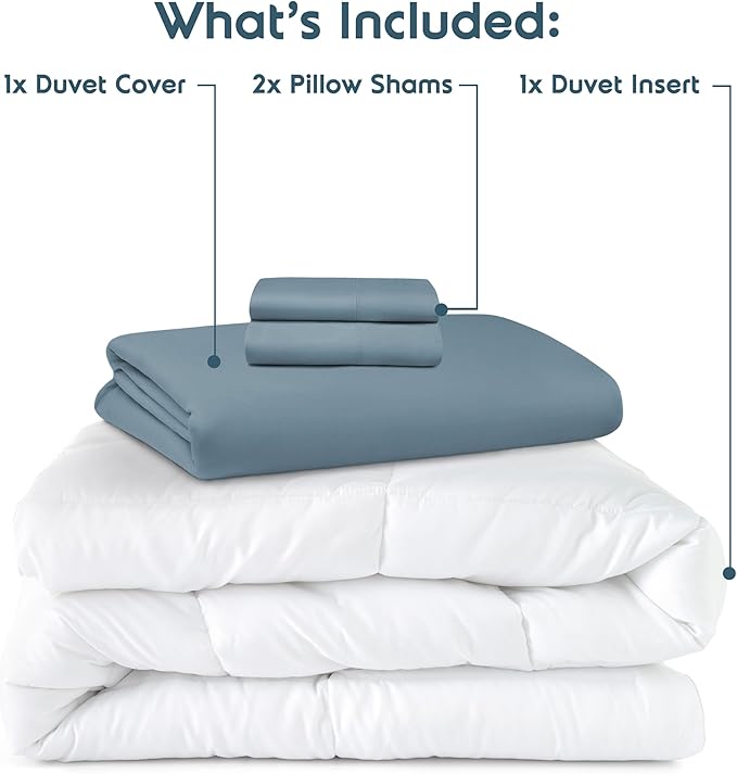 Nestl Queen Duvet Cover Set with Comforter Insert - Stone Blue 4 Piece 90x90 Duvet Cover & 2 Pillow Shams with White Quilted Down Alternative Comforter, Ultra Soft, All Season