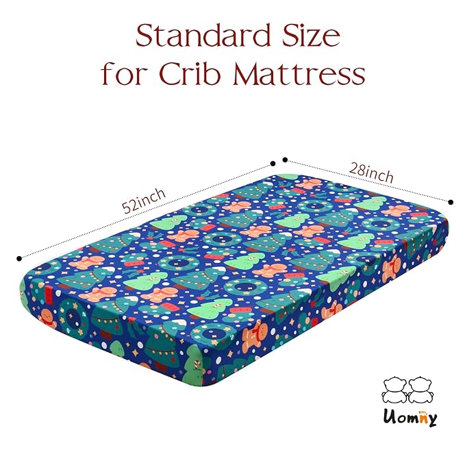 UOMNY Crib Sheet, Christmas Crib Sheets Baby Sheet for Standard Crib and Toddler Mattresses Nursery Bedding Sheet Crib Mattress Sheets for Boys and Girls 1 Pack Toddler Sheet