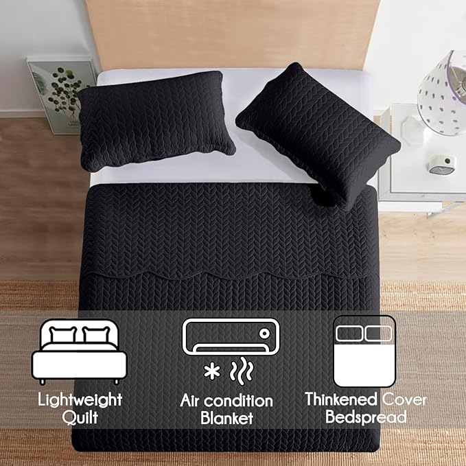 IR Imperial Rooms Twin Quilt Bedding Set (68” x 86”) - Bulk Pack of 10 Wholesale for Hotels, Guest Bedroom & Airbnbs - Lightweight Microfiber Reversible Embossed Quilts Bedspreads (Black)