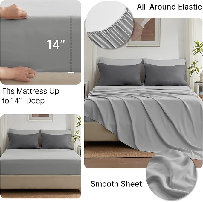 Anluoer Queen Comforter Set 7 Piece, Grey Bed in a Bag with Sheets, Comforters Queen Size Bedding Sets with 1 Comforter, 2 Pillow Shams, 2 Pillowcases, 1 Flat Sheet,1 Fitted Sheet