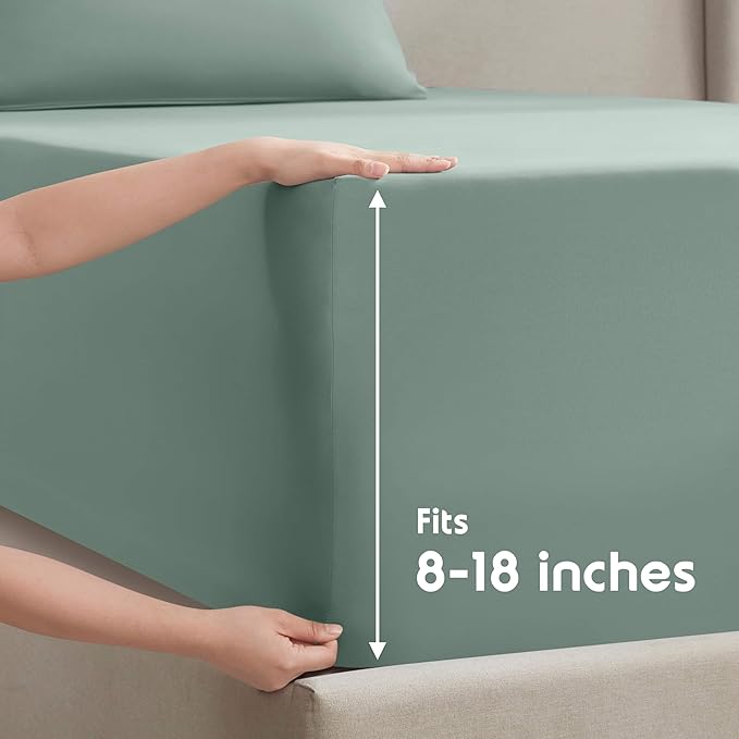 Nestl Short Queen Sheet Set - 1800 Ultra-Soft Microfiber - Double Brushed - Deep Pockets - Easy Fit - 4 Piece Set - Bed Sheets (Short Queen, Sage Green)