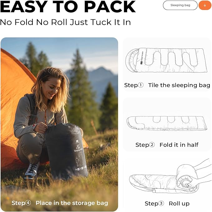 Sleeping Bags for Adults Warm Weather,Backpacking Compact Lightweight Camping Sleeping Bag with Compression Sack for Kids,Camping Essentials Gear for Hiking,Travel,Climb,Outdoor, Indoor