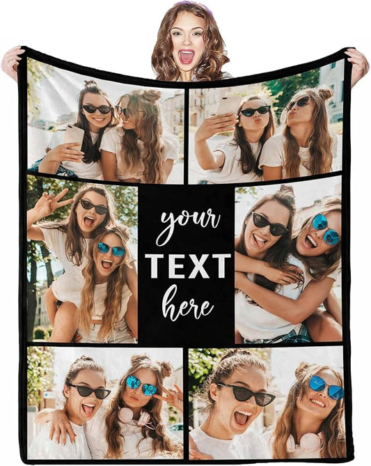 Customized Photo Blanket - 6 Pictures Personalized for BFF, Sister, Besties - Unique Gifts - Collage Blanket with Photos - 8