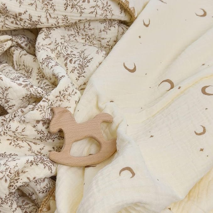 Double Layered 100% Cotton Muslin Baby Blanket Ultra-Soft 40x40 Inch Swaddling Nursery Crib Blanket（Moon Stars）