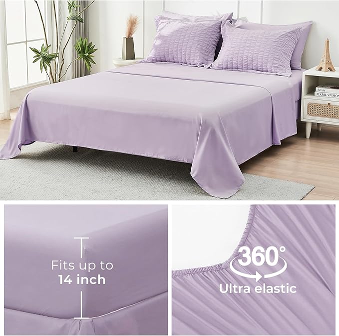 HYMOKEGE Lavender Duvet Cover Full Size, Ultra Soft 3-Piece Seersucker Duvet Cover Set with Zipper Closure, Soft Brushed Microfiber Bedding Set with 8 Corner Ties (80"x90", 2 Pillowshams)