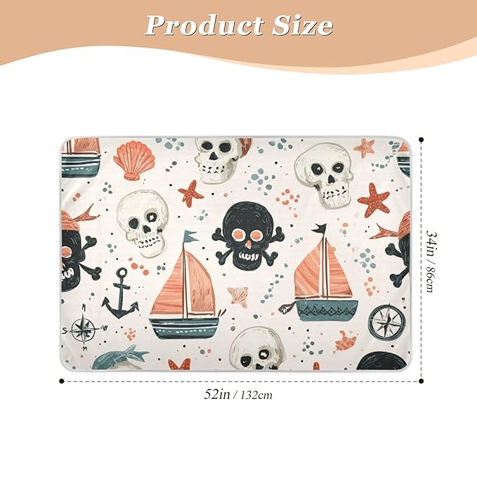 Waterproof Bed Pad Reusable Changing Pad Toddler Mattress Protector Large Pee Pad Baby Diaper Pad Soft Washable Liner Beige Pirate Skulls Sailboats Starfish Compass