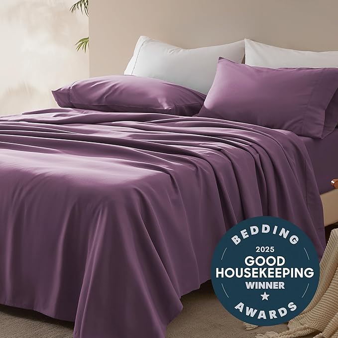 SLEEP ZONE Nanotex Super Soft Cooling Twin Bed Sheets Set for Kids 3 Piece - Easy Care Fitted Flat Sheet & Pillowcase Sets - Wrinkle Free, Fade Resistant, Deep Pocket 16" (Purple, Twin)