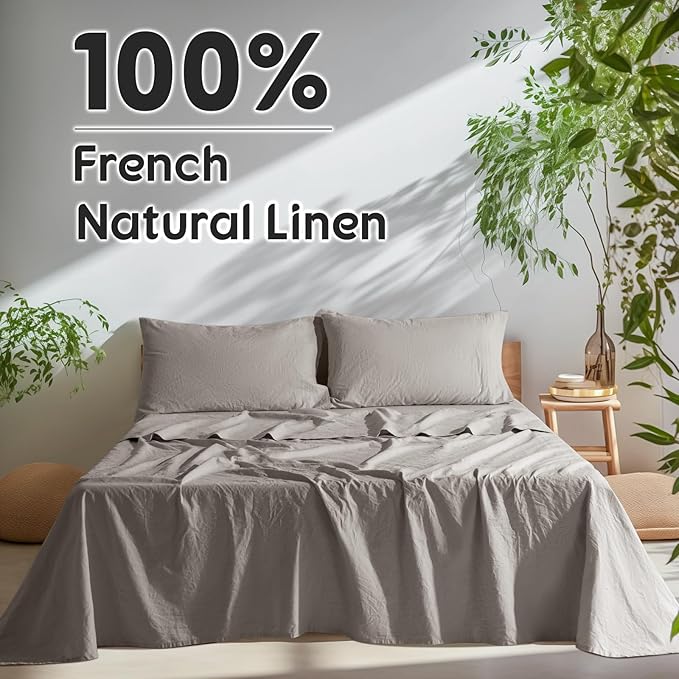SONORO KATE 100% French Pure Linen Sheets, Breathable and Durable Queen Size Sheets, 16 Inch Deep Pocket - 4 Piece (Mauve Brown)