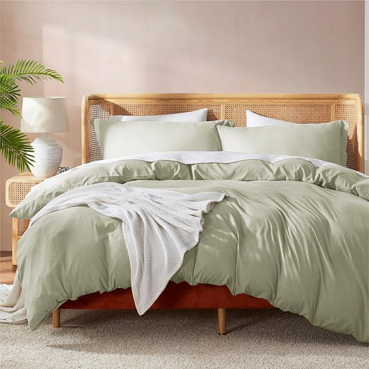 Nestl King Duvet Cover Set with Comforter Insert - Light Sage 4 Piece 104x90 Duvet Cover & 2 Pillow Shams with White Quilted Down Alternative Comforter, Ultra Soft, All Season