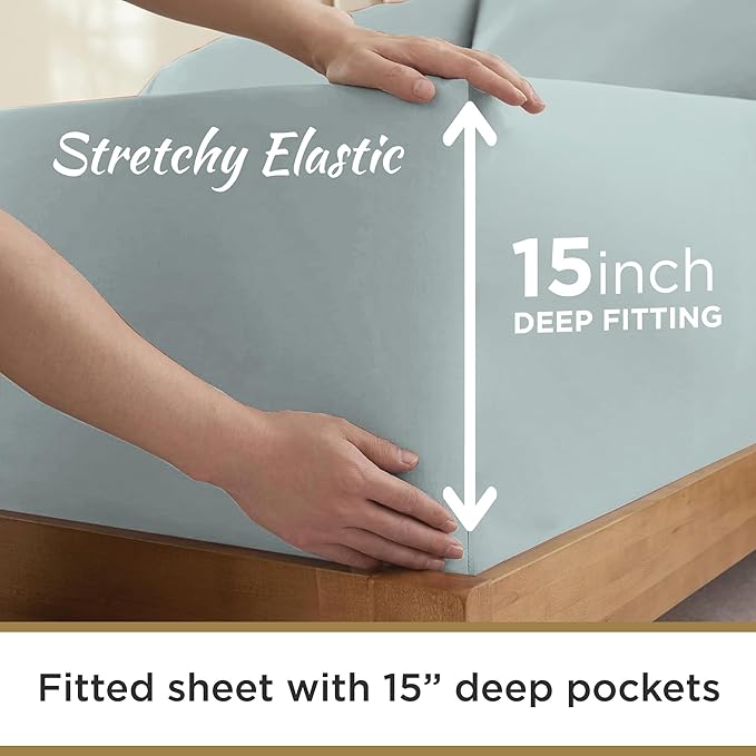 Full XL 100% Microfiber Double Brushed Sheet Set - Extra-Soft, Breathable & Wrinkle-Free - 15" Deep Pockets, 54" x 80" - Ideal for Extra Long Full Beds - 4PC Set (Full XL, Mint Blue)