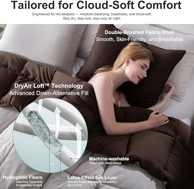 KASENTEX Twin/Twin XL Comforter Set – Reversible Dual Color – Goose Down Alternative – Ultra-Soft, Lightweight, Machine Washable, Maintain Fluffiness, All Season Warmth (Silver Cloud/Chocolate Brown)