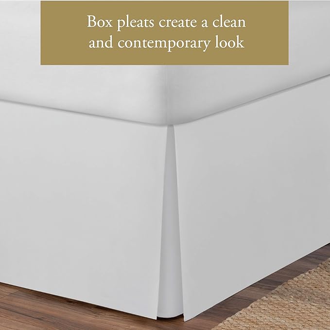 Luxury Hotel Tailored Bed Skirt, Box Pleats, 14 Inch Drop, California King, White
