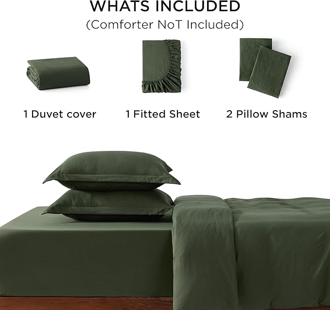Bedsure California King Size Duvet Cover with Fitted Sheet - 4 Pieces Prewashed Polyester Extra Soft Bedding Set, Includes 1 Duvet Cover 104x98 Inches, 2 Pillow Shams, 1 Fitted Sheet, Olive Green
