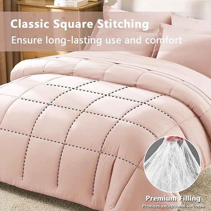 CozyLux Queen Comforter Set Blush Pink - 7 Pieces Bed in a Bag Queen, All Season Breathable Bedding Sets, Oeko-Tex Certified Bed Set with Down Alternative Comforter, Sheets, Pillowcases & Pillow shams