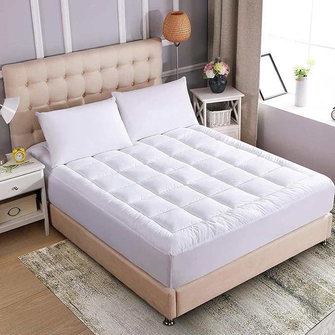 WhatsBedding Waterproof Mattress Pad Twin Size Cotton Top Down Alternative Filling Pillow Top Mattress Topper Cover-Fitted Quilted (Waterproof Twin)