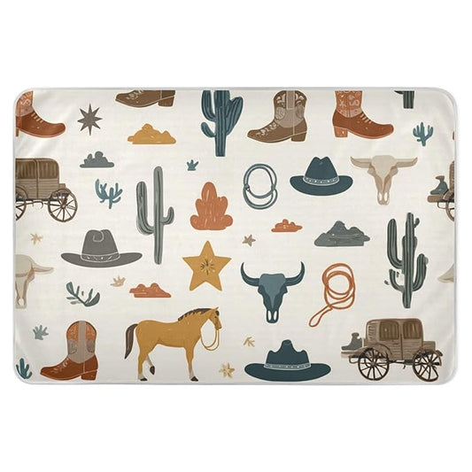 Waterproof Bed Pad Reusable Changing Pad Toddler Mattress Protector Large Pee Pad Baby Diaper Pad Soft Washable Liner Ivory Bull Cactus Western