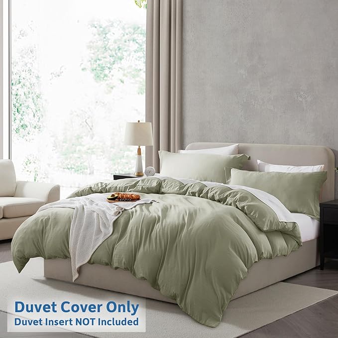 Nestl Light Sage Duvet Cover Full Size - Soft Prewashed Full Size Duvet Cover Set, 3 Piece, with Zipper Closure, 1 Duvet Cover 80x90 inches and 2 Pillow Shams