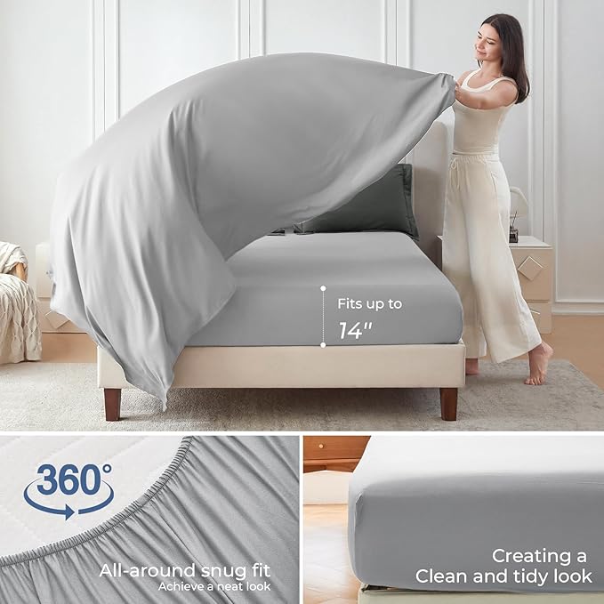 Sasttie Queen Comforter Set, 7 Pieces Bed in a Bag Queen, Complete Bedding Set Includes Comforter, Flat Sheet, Fitted Sheet, Pillowcases and Pillow Shams, Navy & Light Grey