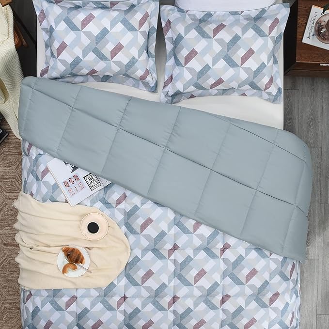 Basic Beyond Queen Comforter Set - Printed Geometry Pattern Comforter Set Queen Size,Lightweight Down Alternative Bed Comforter Queen Set(Geometry,Queen)