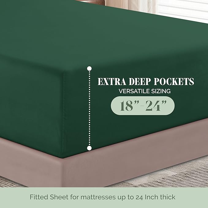 Elegant Comfort Luxurious 1500 Premium Hotel Quality Microfiber 4-Piece Sheet Set, 18-24 Inches Deep - Extra Deep Pocket Sheets - Ultra Soft 4PC Deep Pocket Sheets, Twin/Twin XL, Hunter Green