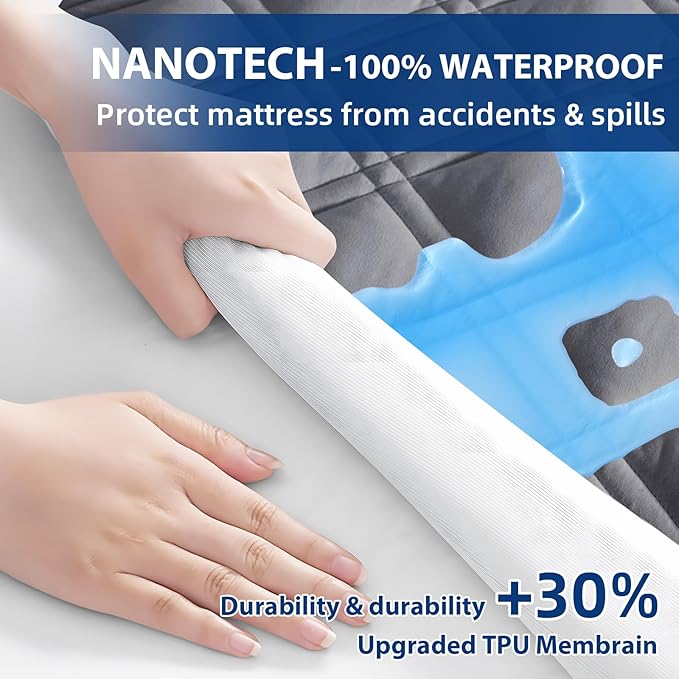 Queen Mattress Protector, Breathable Waterproof Mattress Pad Cover Fitted Deep Pocket 8"-21", Soft Noiseless Mattress Cover Washable Cooling Padded for Home Hotel Bedroom, Gray