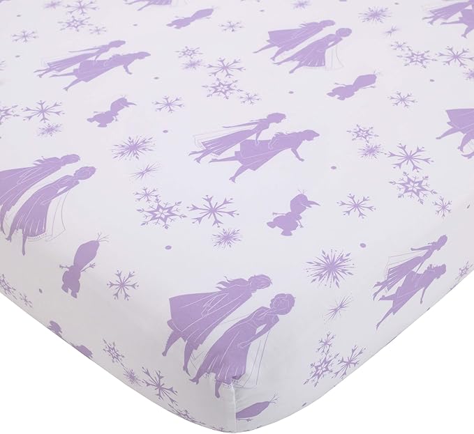 Disney Frozen 2 Lavender, Light Blue and Purple Forest Spirit 4 Piece Toddler Bed Set - Comforter, Fitted Bottom Sheet, Flat Top Sheet, Reversible Pillowcase