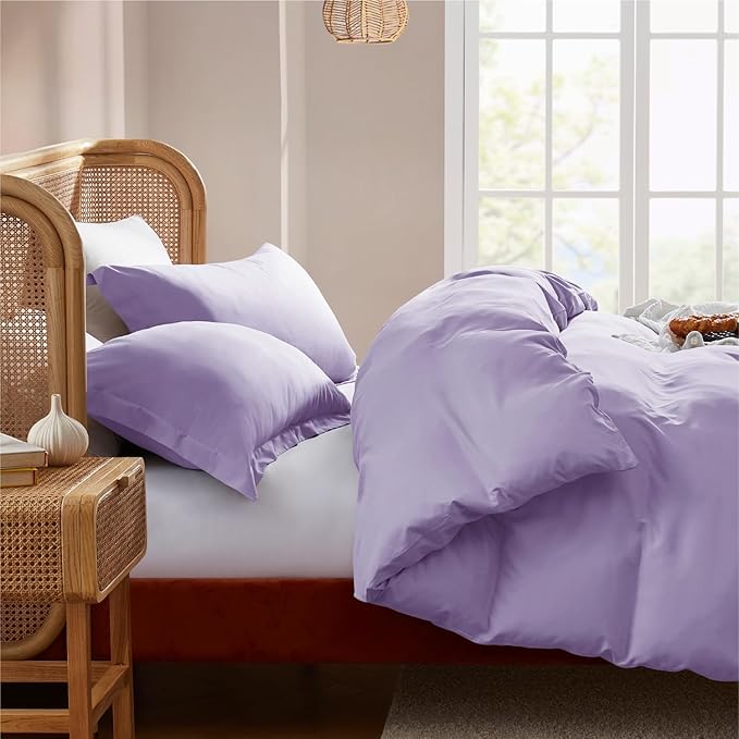 Nestl California King Duvet Cover Set with Comforter Insert - Lavender 4 Piece 104x98 Duvet Cover & 2 Pillow Shams with White Quilted Down Alternative Comforter, Ultra Soft, All Season