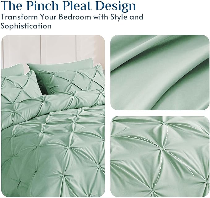 JOLLYVOGUE Twin XL Comforter Set 5 Pieces - Bed in a Bag Twin XL for All Season, Pintuck Bedding Comforter Sets with Comforter, Flat Sheet, Fitted Sheet and Pillowcases & Shams, Sage Green